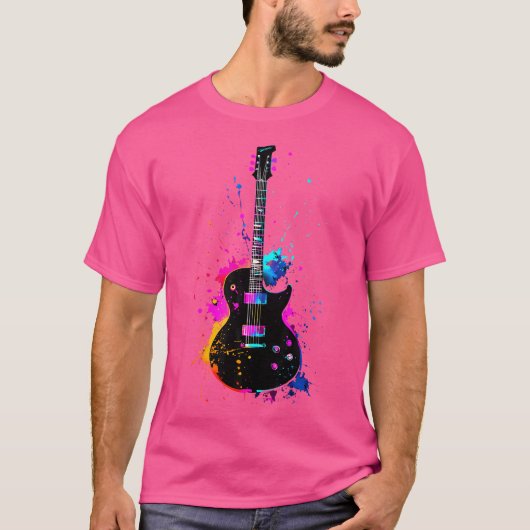 カラフルなギタリスト ギター音楽好き Tシャツ (正面)