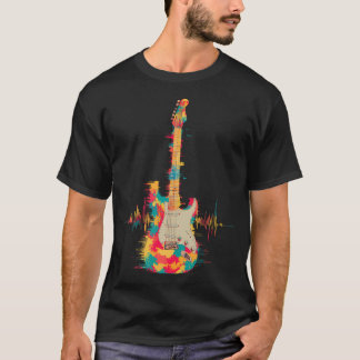 カラフルなギターの心拍タイ染め音楽の面白さ Tシャツ