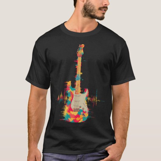 カラフルなギターの心拍タイ染め音楽の面白さ Tシャツ (正面)