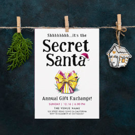 カラフルなギフトボウのウォーターカラー Secret Santa 招待状