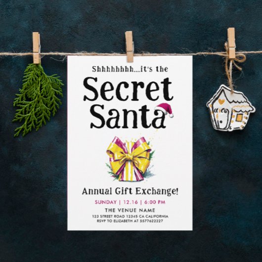 カラフルなギフトボウのウォーターカラー Secret Santa 招待状