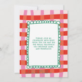 カラフルなギンガム「パーティしよう!」カスタムネームキッズ 招待状 (裏面)