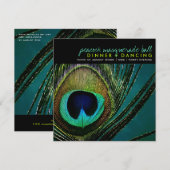 カラフルなクジャクの羽根がおしゃれなパーティーの招待状写真 招待状 (正面/裏面)