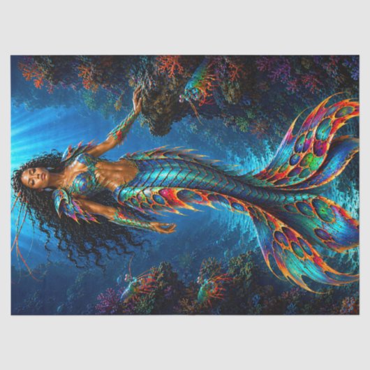 カラフルなクジャクシャコ人魚戦士 薄葉紙 (正面)
