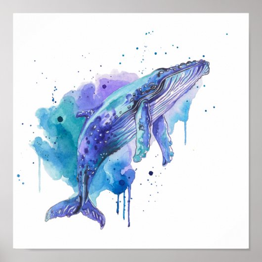 カラフルなクジラの水彩画 ポスター (正面)