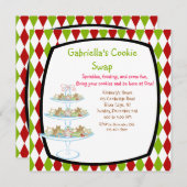 カラフルなクッキートレイのホリデー・クッキー交換招待状 (正面/裏面)