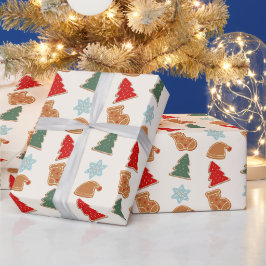 カラフルなクッキー柄のクリスマス ラッピングペーパー