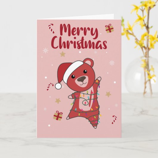 カラフルなクマたちがお贈りする メリークリスマス ウィンターアニマル ベア カード (黄色い花)