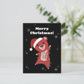 カラフルなクマのクリスマス 冬の動物 クマ シーズンポストカード (スタンド正面)