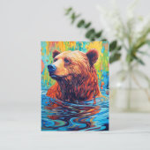 カラフルなクマの抽象絵画 ポストカード (スタンド正面)
