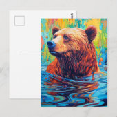カラフルなクマの抽象絵画 ポストカード (正面/裏面)