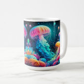 カラフルなクラゲとサンゴ礁 コーヒーマグカップ (正面右)