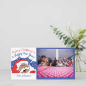 カラフルなクリスマスのサンタさんが言う シーズンカード (スタンド正面)