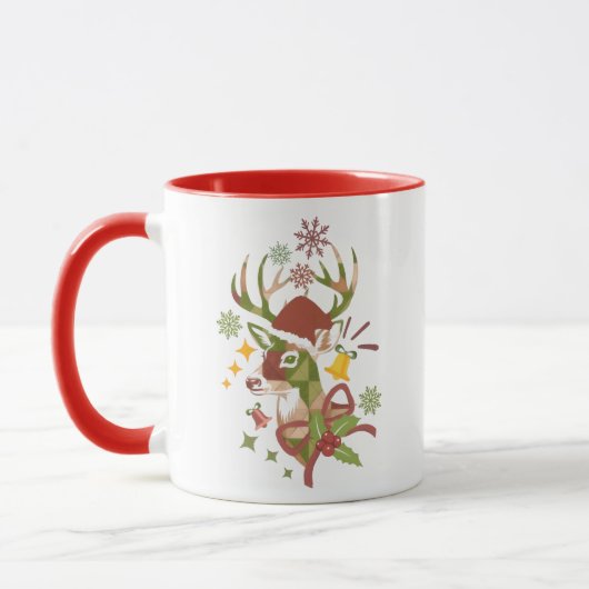 カラフルなクリスマスのシカのデザイン マグカップ (左)