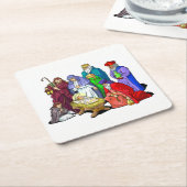 カラフルなクリスマスの出生場面 スクエアペーパーコースター (アングル)