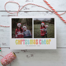 カラフルなクリスマスの喜び 二枚の写真入りクリスマスカード