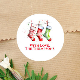 カラフルなクリスマスの水彩オーダー靴下 ラウンドシール