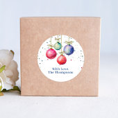 カラフルなクリスマスの水彩オーナメント オーダーメイド ラウンドシール