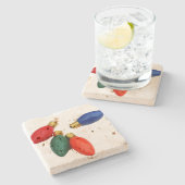 カラフルなクリスマスの照明の球根 ストーンコースター (横)