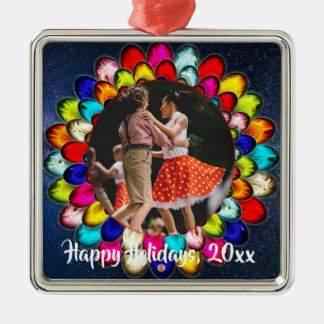 カラフルなクリスマスの照明の青い演奏会の時 メタルオーナメント