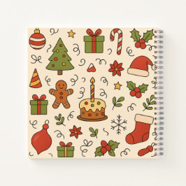 カラフルなクリスマスの落書きパターン ノートブック