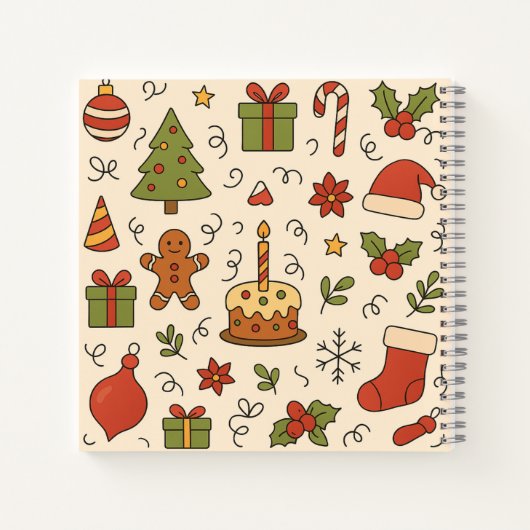 カラフルなクリスマスの落書きパターン ノートブック (裏面)