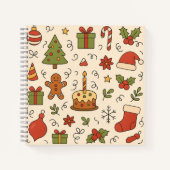 カラフルなクリスマスの落書きパターン ノートブック (正面)