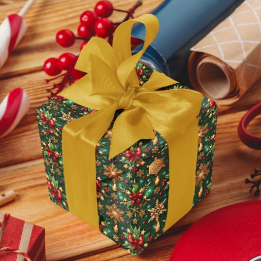 カラフルなクリスマスの雰囲気のフェスティバル柄 ラッピングペーパー