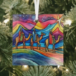 カラフルなクリスマスの3賢者 ガラスオーナメント