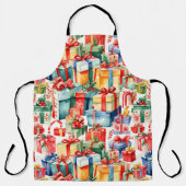 カラフルなクリスマスギフトの水彩画模様 エプロン (正面)