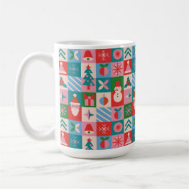 カラフルなクリスマスグリッドのホリデーアイコン コーヒーマグカップ