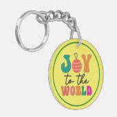 カラフルなクリスマスタイポグラフィの「Joy To The World」 キーホルダー (正面左)