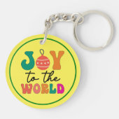 カラフルなクリスマスタイポグラフィの「Joy To The World」 キーホルダー (裏面)
