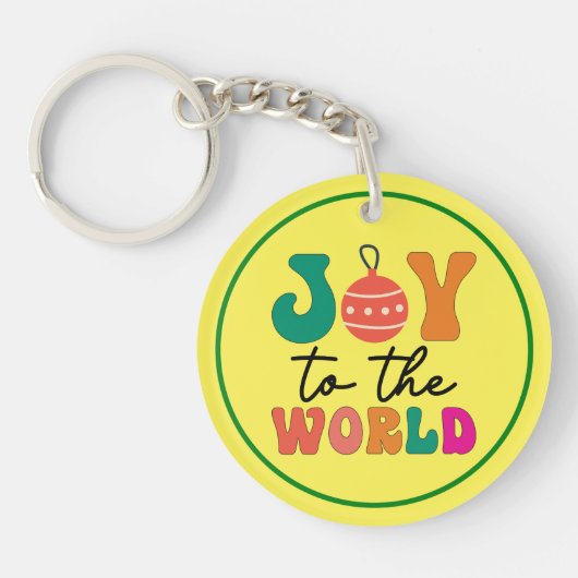 カラフルなクリスマスタイポグラフィの「Joy To The World」 キーホルダー (正面)