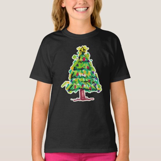 カラフルなクリスマスツリーのイラスト Tシャツ (正面)