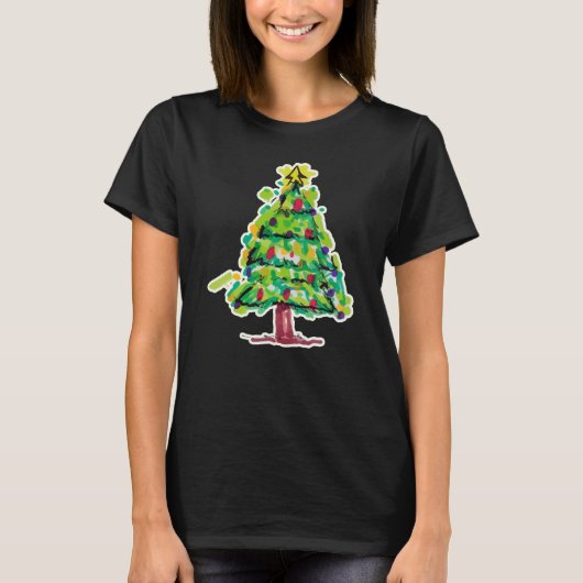 カラフルなクリスマスツリーのイラスト Tシャツ (正面)