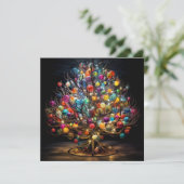 カラフルなクリスマスツリーのホリデーグリーティングカード シーズンカード (スタンド正面)