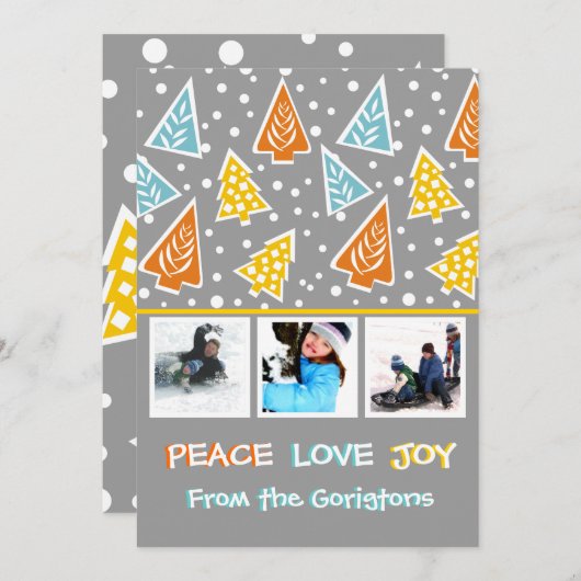 カラフルなクリスマスツリーのモダンな写真の平らなカード シーズンカード (正面/裏面)