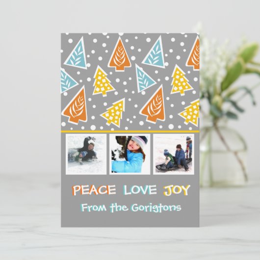 カラフルなクリスマスツリーのモダンな写真の平らなカード シーズンカード (スタンド正面)