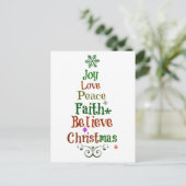 カラフルなクリスマスツリーの単語 シーズンポストカード (スタンド正面)