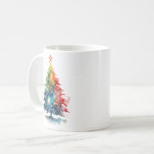 カラフルなクリスマスツリーの水彩画 コーヒーマグカップ (正面左)