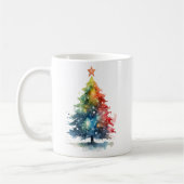 カラフルなクリスマスツリーの水彩画 コーヒーマグカップ (左)
