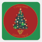 カラフルなクリスマスツリーの赤と緑 スクエアシール (正面)