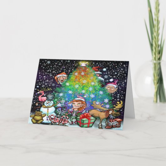 カラフルなクリスマスツリーの飾り付け カード (正面)