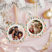 カラフルなクリスマスツリーの2枚の写真 セラミックオーナメント