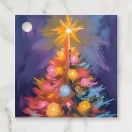 カラフルなクリスマスツリーライトの水彩画 フェイバータグ