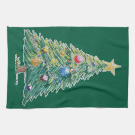 カラフルなクリスマスツリー キッチンタオル