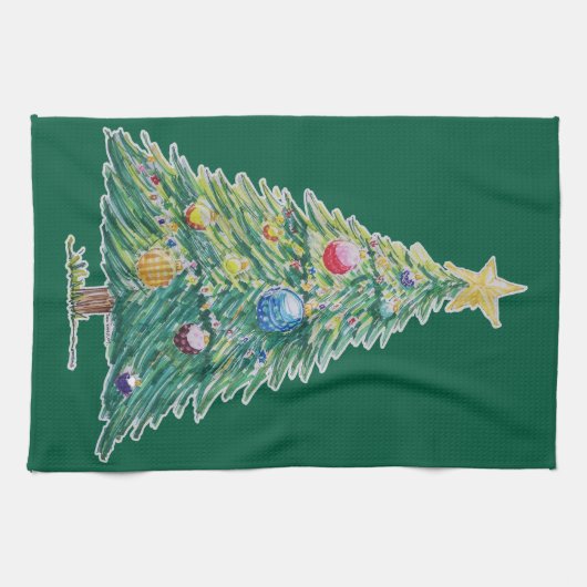 カラフルなクリスマスツリー キッチンタオル (横)