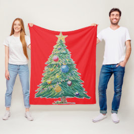 カラフルなクリスマスツリー フリースブランケット