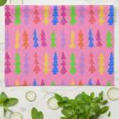 カラフルなクリスマスツリー ポップアート ピンク キッチンタオル (折り畳み)